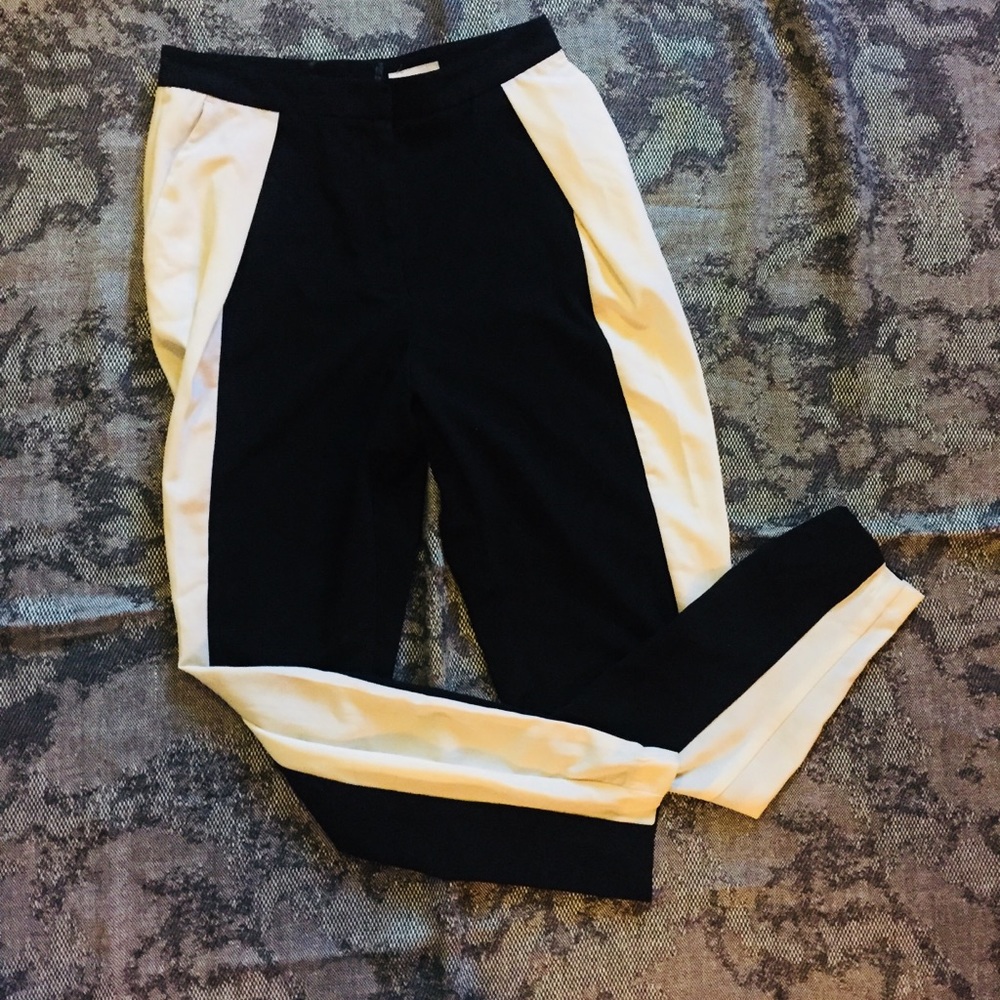 H&M Classic Black Pants with White Stripe, size 6